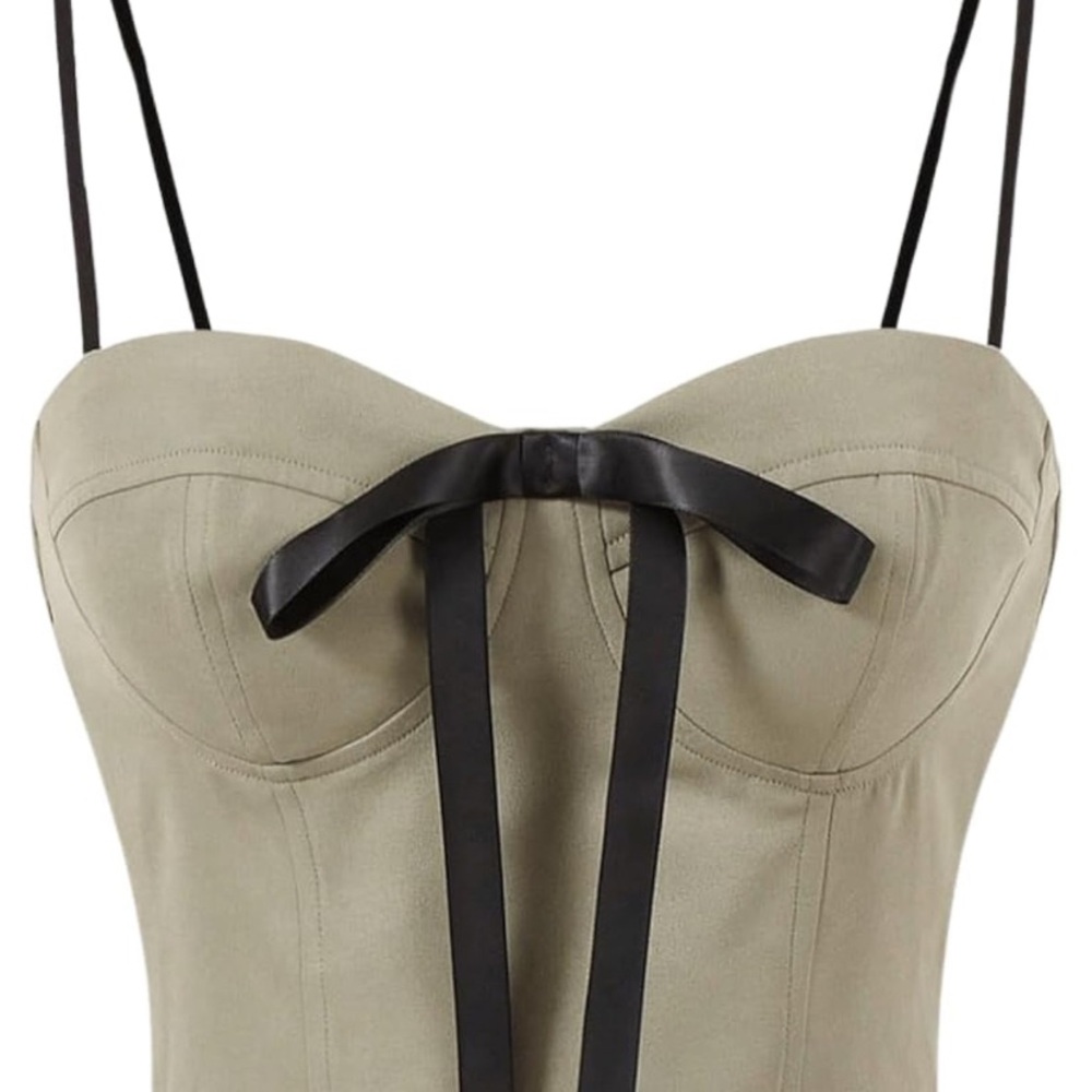Stylish Olive Green Bustier Top with Black Straps